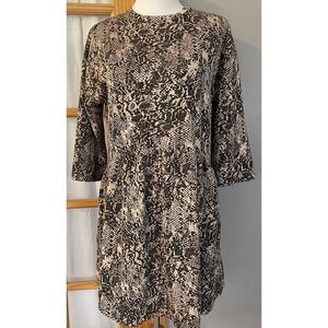 Zara Drop Waist Mini Dress Sz S Black Beige Knit 3/4 Sleeve Classic Modern City